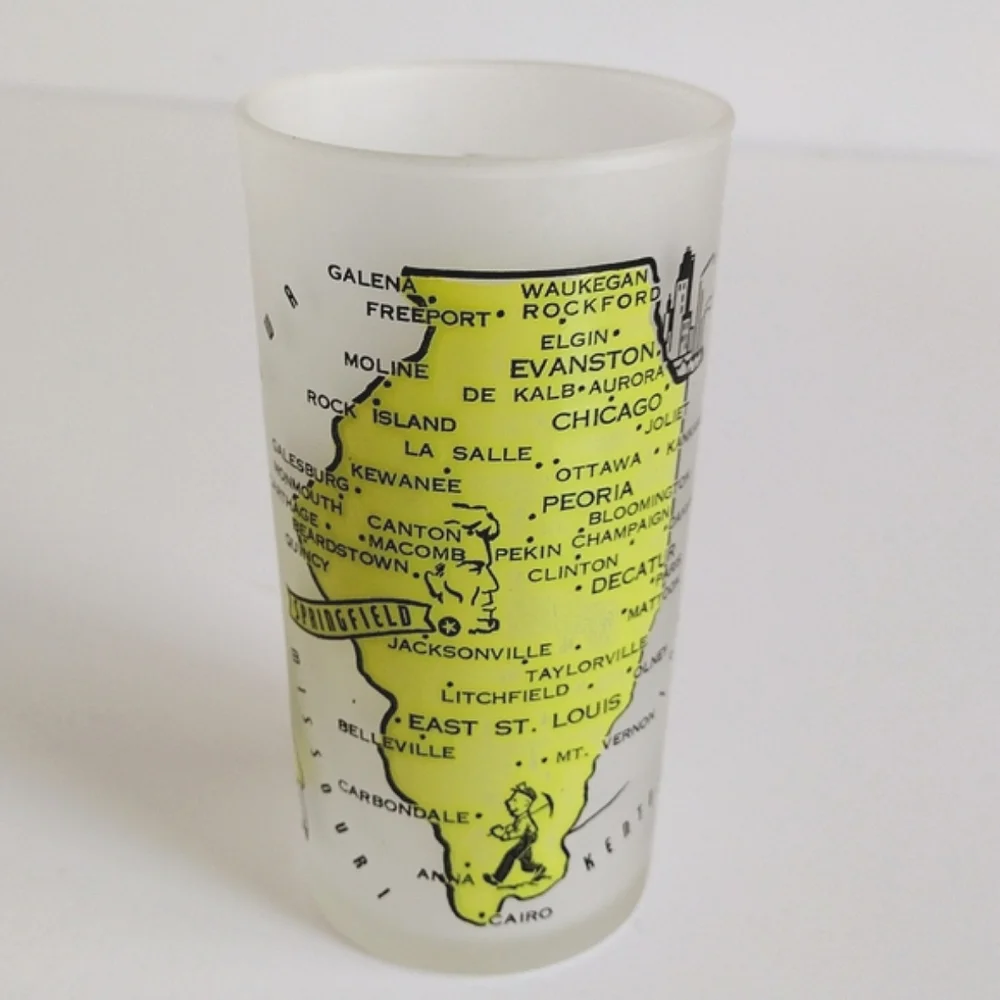Chicago Road Trip Highball Glass and Hazel Atlas Illinois Frosted Glass